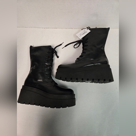 Nila & nila platform lace up woman's black boots size 40 combat grunge fall moto - Picture 9 of 17